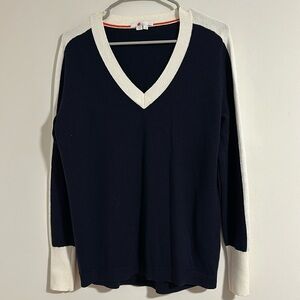 BODEN v neck wool blend navy white sweater size M